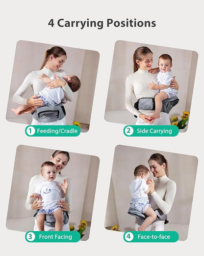 Baby Hip Carrier, GROWNSY Ergonomic Hip Seat Baby Carrier with Multiple Pockets, Adjustable Extended Waistband for Newborns & Toddlers up to 50 lbs, Light Grey