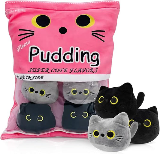 Cute Black Cat Plush Toy, Removable Stuffed Animal Plush Dolls (6pcs a
