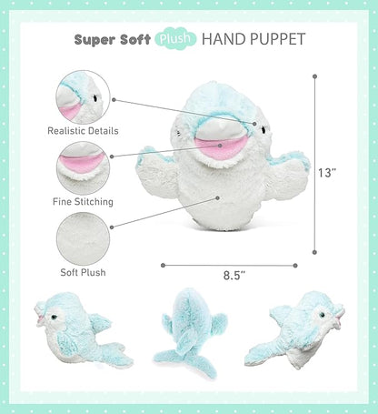 DolliBu Dolphin Plush Hand Puppet for Kids - Soft Plush