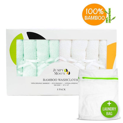 Jumpy Moo's Baby Washcloths - 100% Rayon from Bamboo, Ultra Thick 10x10 inches