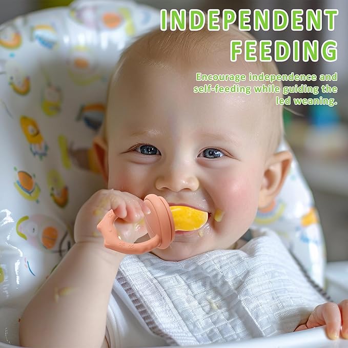 Silicone Baby Fruit Food Feeder Pacifier & Baby Food Freezer Tray Combo, Breast Milk Popsicle Freezer Molds Teether Toy for Babies 3-6 12 Months,