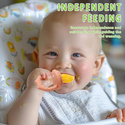 Silicone Baby Fruit Food Feeder Pacifier & Baby Food Freezer Tray Combo, Breast Milk Popsicle Freezer Molds Teether Toy for Babies 3-6 12 Months,