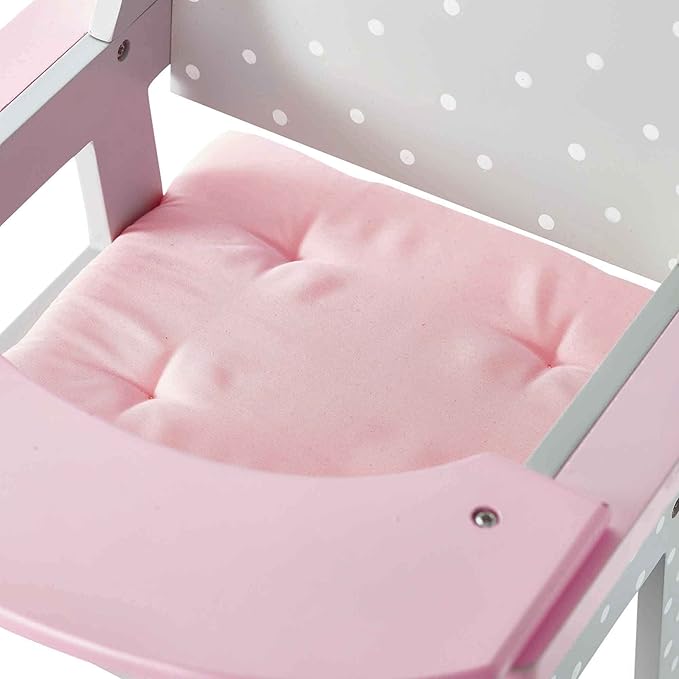 Olivia's Little World Doll High Chair for Baby Dolls, Wooden Doll Play Furniture with Pastel Polka Dot Princess Print & Fabric Seat for 16" to 18" Dolls