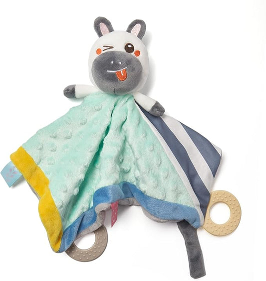 TUMAMA Baby Security Blanket Lovey,Soft Fleece Velvet Minky Dot Blanket with Stuffed Animal&Teething Rings