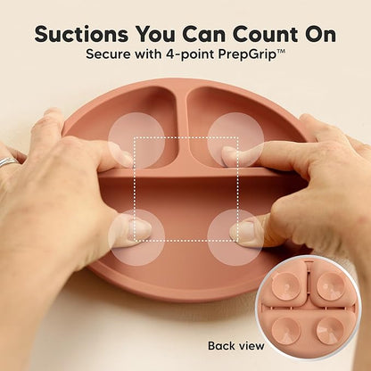 KeaBabies Suction Plates for Baby, Toddler - 3-Pack 100% Silicone Toddler Plates, Divided Baby Plates with Suction, Silicone Plates for Baby, Kids, BPA-Free, Microwave, Dishwasher Safe (Roseate)