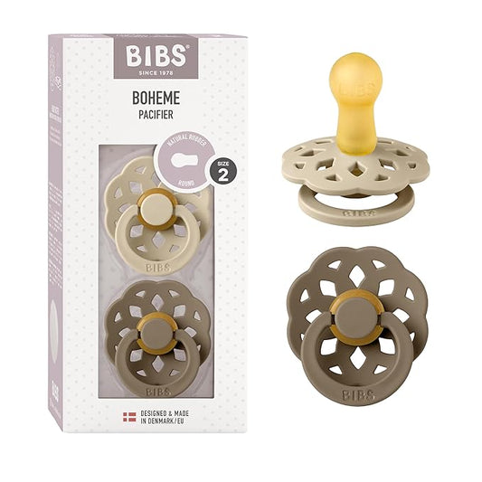 BIBS Pacifiers - Boheme Collection | BPA-Free Baby Pacifier 2 Vanilla/Dark 6-18 Months