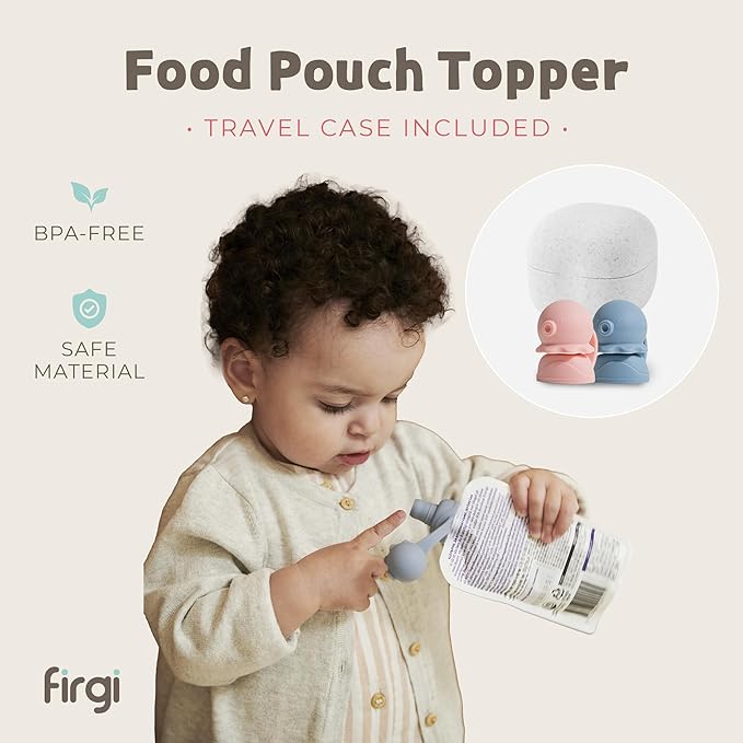 Octopus | Blue, Pink | SoftSip Food Pouch Toppper | 2EA + Travel Case | Prevent Spills & Leakage | Protect Child Baby Toddler Mouth | Food Grade Silicone Reusable | Baby Led Weaning | BPA Free
