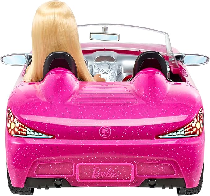 Barbie Playset with Sparkly Pink 2-Seater Toy Convertible Car Featuring Glam Details & Fashion Doll in Sundress & Sunglasses (Amazon Exclusive)
