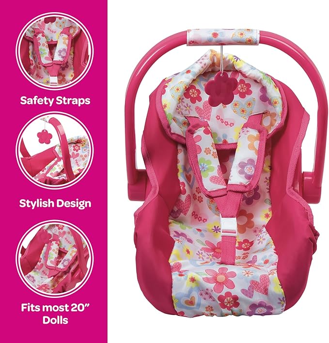 Adora Baby Doll Car Seat with Removable Seat Cover - Machine Washable, Fits Most Dolls & Plush Animals Up To 20” 2+ -