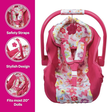 Adora Baby Doll Car Seat with Removable Seat Cover - Machine Washable, Fits Most Dolls & Plush Animals Up To 20” 2+ -