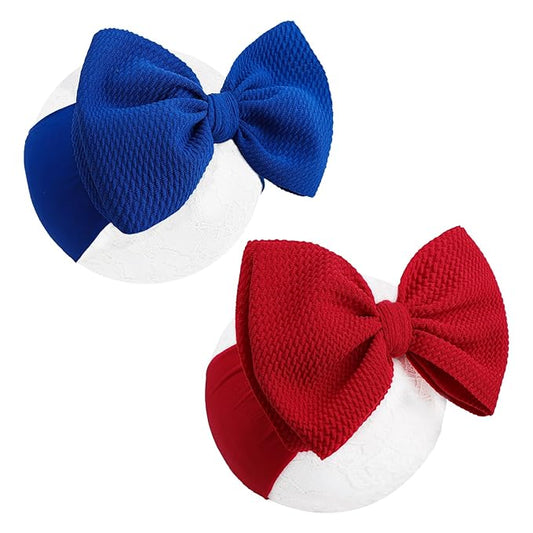YanJie Baby Headbands Red Hair Bow Blue Headband Baby Bow 0-6 Months