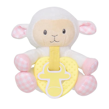Magic Years 5 inch Plush Paci-Pal with Rattle and Detachable Teether for Baby, White Lamb 5 inch
