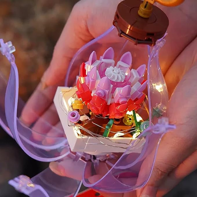ZYLEGEN Succulents Flowers Light Bulb Building Block Set with 2 LED Lights,Succulents Flowers Building Sets for Adults 7+ Year