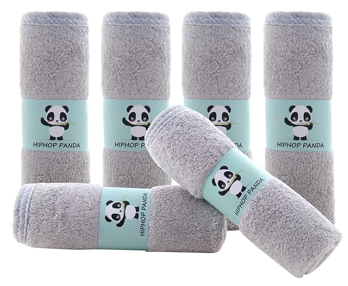 HIPHOP PANDA Baby Washcloths, Rayon Made from Bamboo - 2 Layer Ultra Soft Absorbent Newborn Bath Face Towel 6 Pack