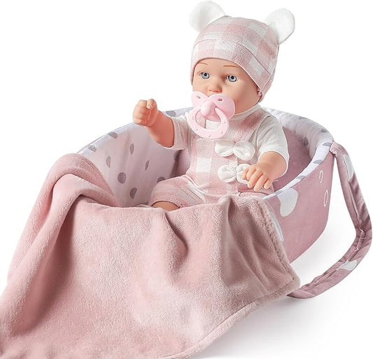 12 Inches Baby Doll Toys Set with Accessories, Includes Baby Doll Carrier Bassinet Bed 3+
