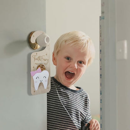 Tooth Fairy Door Hanger, Wooden Tooth Fairy Holder with Tooth