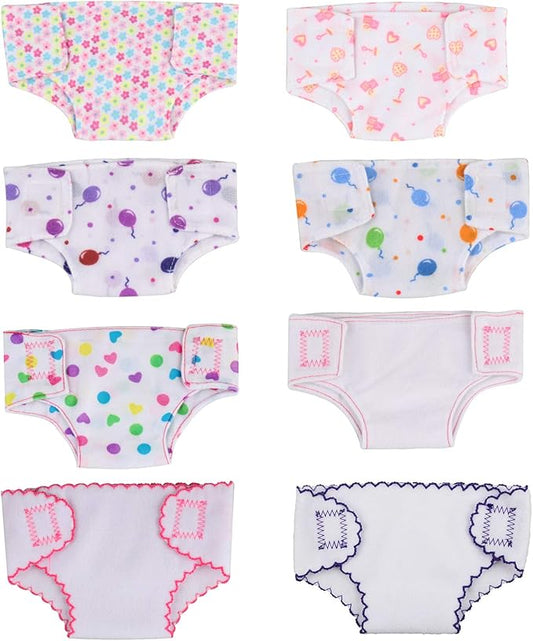 SOTOGO 8 Pieces Doll Diapers Doll Underwear for 14 to 17 Inch 15 Inch 18 Inch