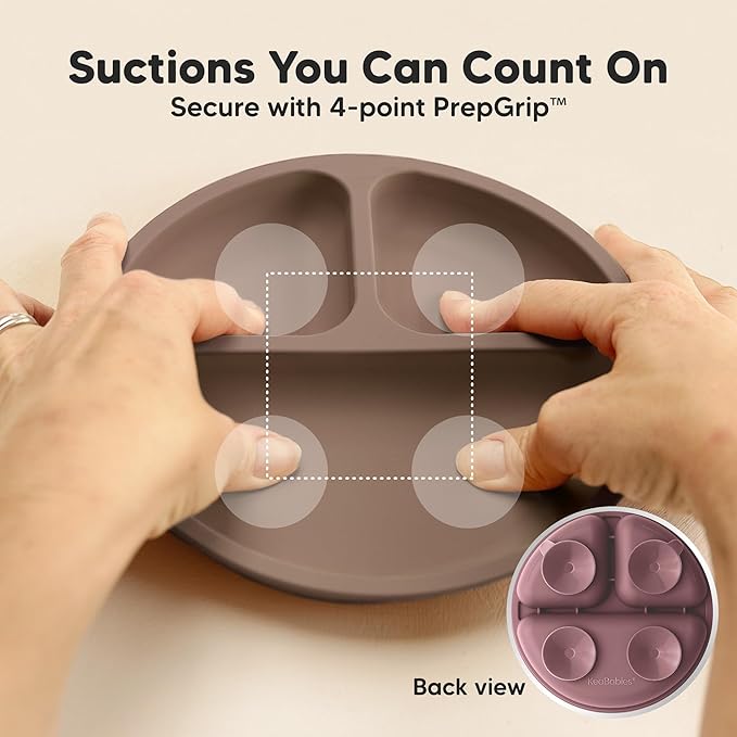 KeaBabies Suction Plates for Baby, Toddler - 3-Pack 100% Silicone Toddler Plates, Divided Baby Plates with Suction, Silicone Plates for Baby, Kids, BPA-Free, Microwave, Dishwasher Safe (Rocky)