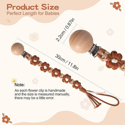 Pacifier Clip for Boys Girls Floral Daisy Macrame Paci Clip