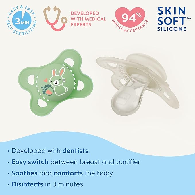 MAM Original Matte Baby Pacifier, Nipple Shape Helps Promote Healthy Oral Development 0-6 Months, 2 Count 1)