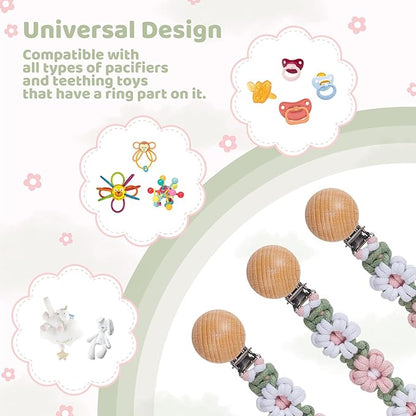 Pacifier Clip for Boys Girls Floral Daisy Macrame Baby Paci (1pack:Misty Rose)