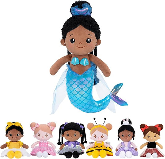 OUOZZZ 15" Soft Black Mermaid Doll for Girls - First 3 year
