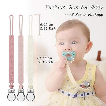 Silicone Pacifier Clip, Seposeve Pack of 3 Baby Pacifier Teether Clip with 4 Texture