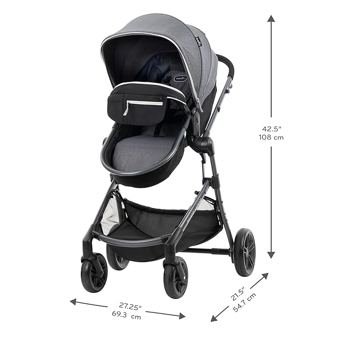 Evenflo Pivot Vizor Modular Reversible Stroller Travel System with LiteMax Infant Car Seat, Available in 6 Modes, Chasse Black