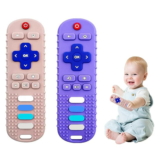 2-Pack Baby Teething Toys-TV Remote Control Shape Silicone Infants Teething 0-18 Months,BPA-Free