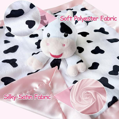 Cow Baby Security Blankets for Girls, Soft Loveys for Baby Girls 15" Cow