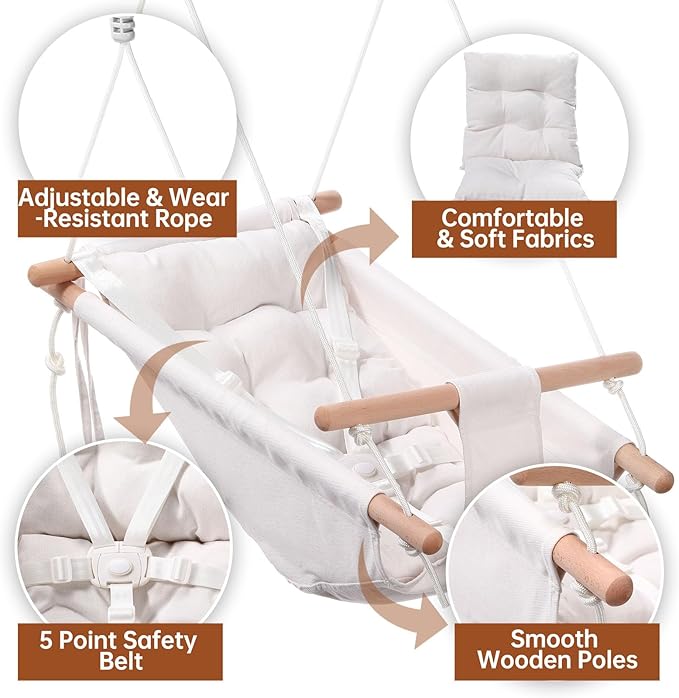 Thyle Baby Swing Seat Canvas Indoor and Outdoor Wooden Hanging