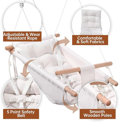 Thyle Baby Swing Seat Canvas Indoor and Outdoor Wooden Hanging