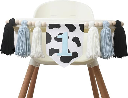 Holy Cow 1st Tassels Banner Birthday Decorations Boy - First Highchair Tassels Banner, High Chair Tassels Wood Beads Garland Party Supplies