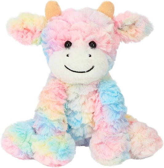 Hopearl Adorable Plush Cow Toy Colorful Floppy Dairy Cattle Soft Stuffed Animal Cute Birthday for Boys Girls Kids Toddlers, Rainbow 9''