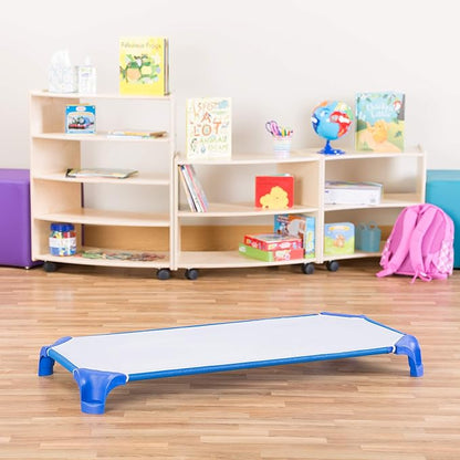 Sprogs Heavy-Duty Stackable 40"L Daycare Cots for Toddlers Ages 1 to 2, Stacking Preschool Classroom Toddler Cots for Sleeping, Resting, Naptime, Pack of 6, Blue