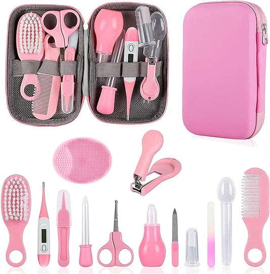 Baby Grooming Kit, Infant Safety Care Set with Hair Brush Comb Nail Clipper Nasal Aspirator,Baby Essentials Kit for Newborn Girls Boys (Pink)