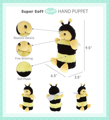 DolliBu Honeybee Plush Hand Puppet - Soft Bee Puppet Stuffed Animal Hand Puppet Toy, Perfect for Puppet Show Games 10 Inch