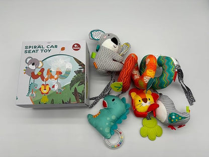 XIXILAND Car Seat Toys Baby Toys 0-3 Months Developmental, Stroller Toys Infant Toys 0-6 Months Newborn Toys, Carseat Toys for Infants 0-12 Months with Dinosaur, Lion Mirror, Teether
