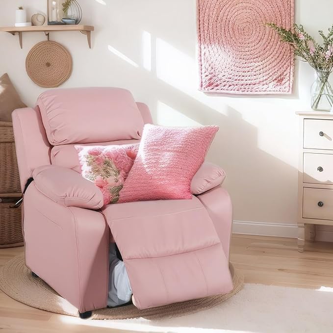 JC Home Macaron Kids Reclining Chair Leather Recliner Sofa Toddler Youth Children Child Ages 2-8