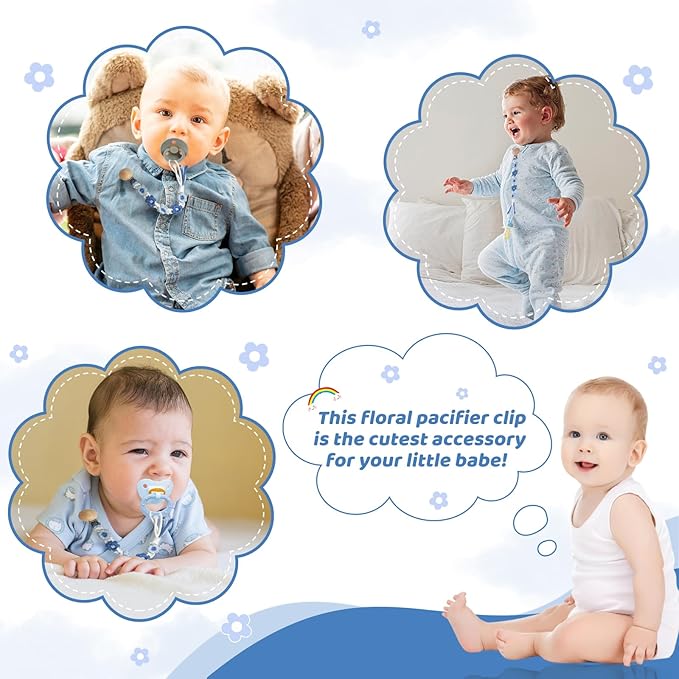 Pacifier Clip for Boys Girls Floral Daisy Macrame Baby Paci (1pack:Blue Daisy