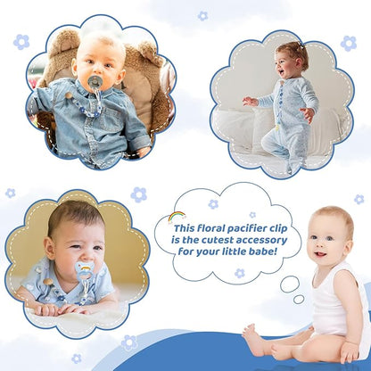 Pacifier Clip for Boys Girls Floral Daisy Macrame Baby Paci (2pack:Blue Daisy 2)