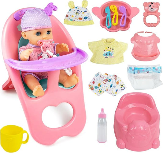 RedCrab Baby Doll Toys Set, Newborn Dolls PlaySet with High Chair Stroller Feeding 15+ pcs 12" Dolls