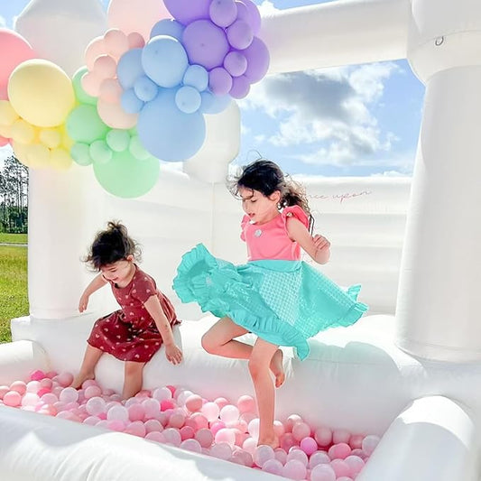 White Bounce House with Ball Pool 10x8x8FT Commercial Grade ASTM 100% PVC 10x8x8FT)