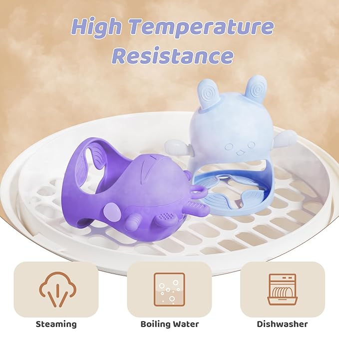 NCVI Baby Silicone Teether Hand Grip for 0-6 Months, Never Drop Baby Sucking Teething Relief Hand Held
