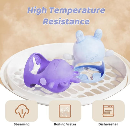 NCVI Baby Silicone Teether Hand Grip for 0-6 Months, Never Drop Baby Sucking Teething Relief Hand Held