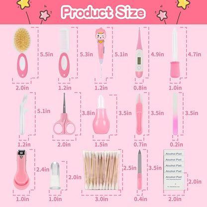 Baby Grooming Kit’╝īInfant Safety Care Setwith Hair Brush Comb Nail (20 PC-Pink