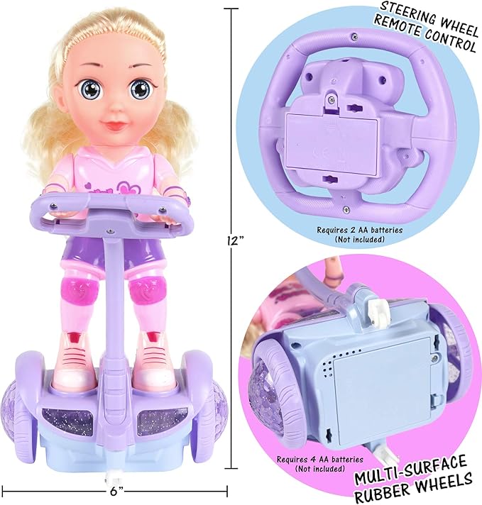 Doll Set with Remote Control Toy Electric Scooter for Kids 360° Rotation