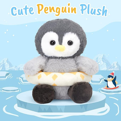 Houwsbaby 8" Cuddly Penguin Stuffed Animal,Penguin Plush Toy with Yellow Swimming Circle