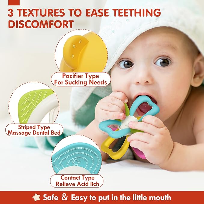 Baby Toys - 9pcs Silicone Baby Teething Toys Teethers Rattles for Babies 0-6 Months, Baby Chew Toys BPA-free 0-3-6-12 Months