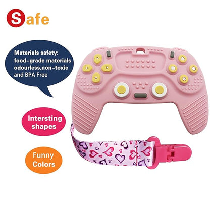 Teething Remote Control for Baby with Pacifier Clip, Funny Teethers for Baby for Baby Girl Or Boy 3-6 6-12